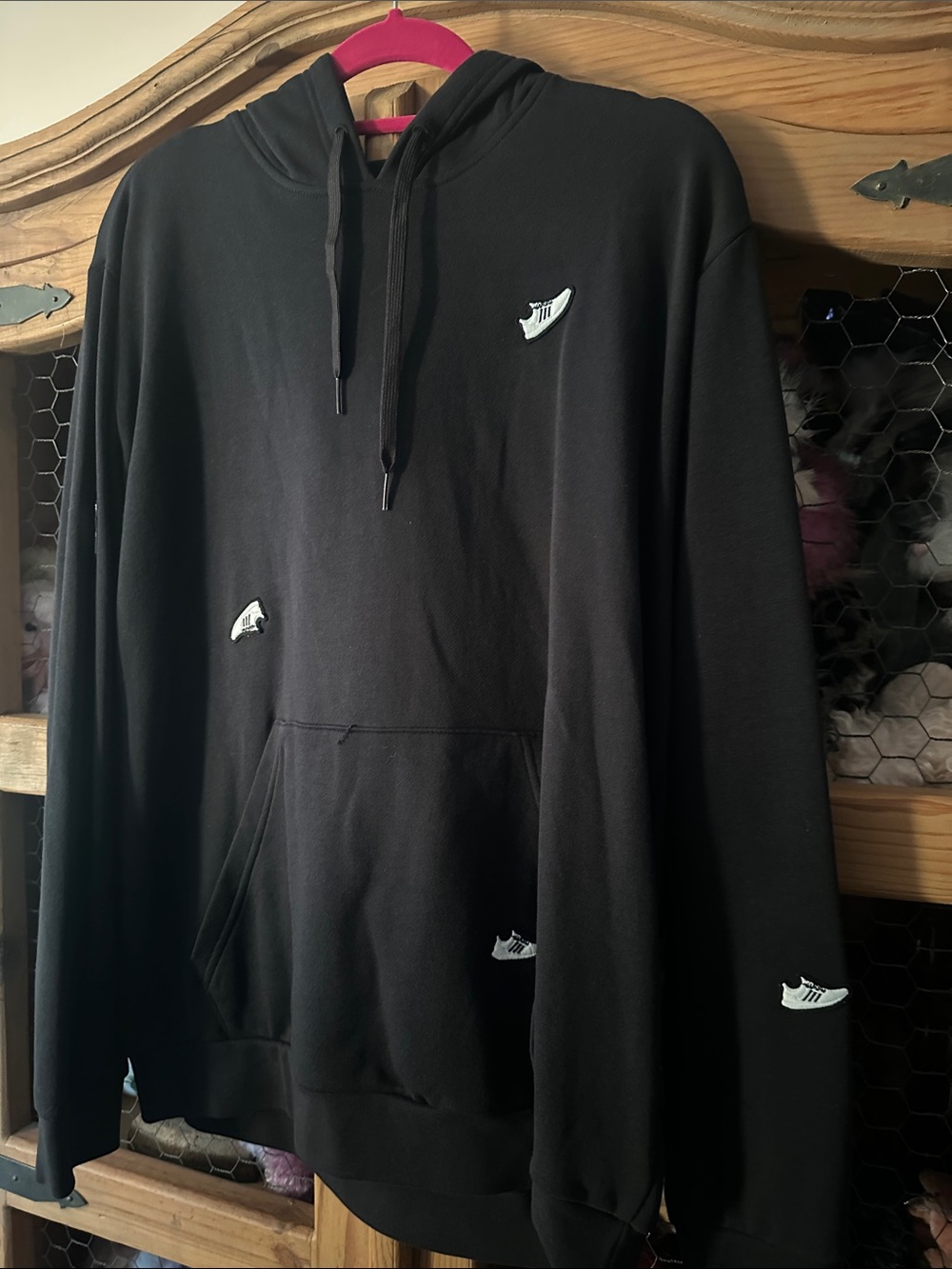 Adidas Black Hoodie Sweatshirt with Sneaker Patch Accents